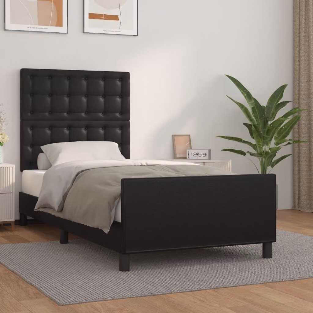 The Living Store Struttura letto con testiera nera 90x200 cm in ecopelle