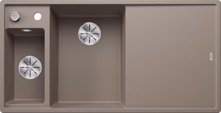 BLANCO AXIA III 6 S, SILGRANIT® PuraDur®, tartufo, ciotola a sinistra, con tagliere in vetro