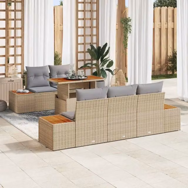 Set Divano da Giardino 6 pz Beige Poly Rattan 3358764