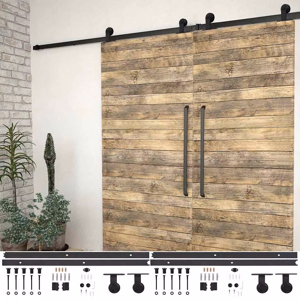 Kit di 2 binari per porte scorrevoli vidaXL in acciaio inossidabile nero opaco, lunghezza 183 cm