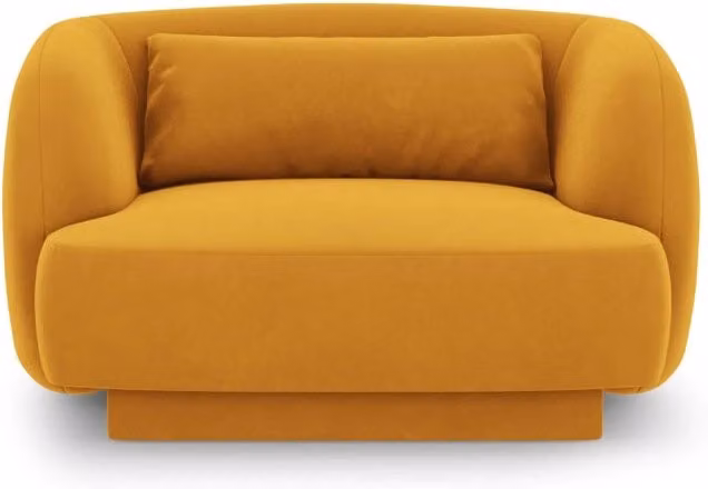 Poltrona Tulum Cosmopolitan Design in velluto giallo e nero, modello lounge moderno con seduta in schiuma, L: 70 cm, P: 76 cm, H: 103 cm