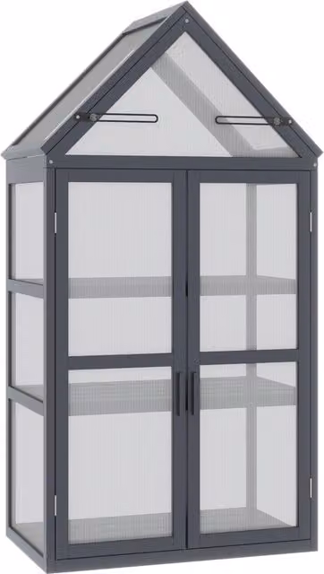 Outsunny Serra da giardino con 3 ripiani e 2 porte chiudibili, Naturale – 1