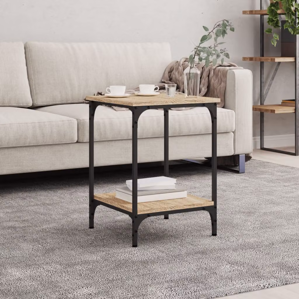 Tavolino da salotto vidaXL in legno e metallo color rovere, L/P/H: 40 x 40 x 55 cm