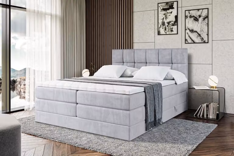 Letto boxspring ALTDECOR con materasso e rete a doghe - RICAR KING 180x200 cm - Grigio Monolith 84 - Topper, letto imbottito con contenitore, letto con contenitore H3 e H4 - Materasso, letto matrimoniale, letto boxspring