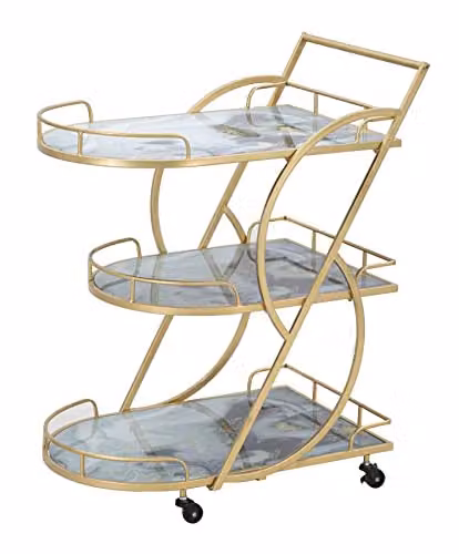 Mauro Ferretti Carrello Trolley Marble Glass Mix 71X45,5X84,5 in Vetro e Metallo Dorato