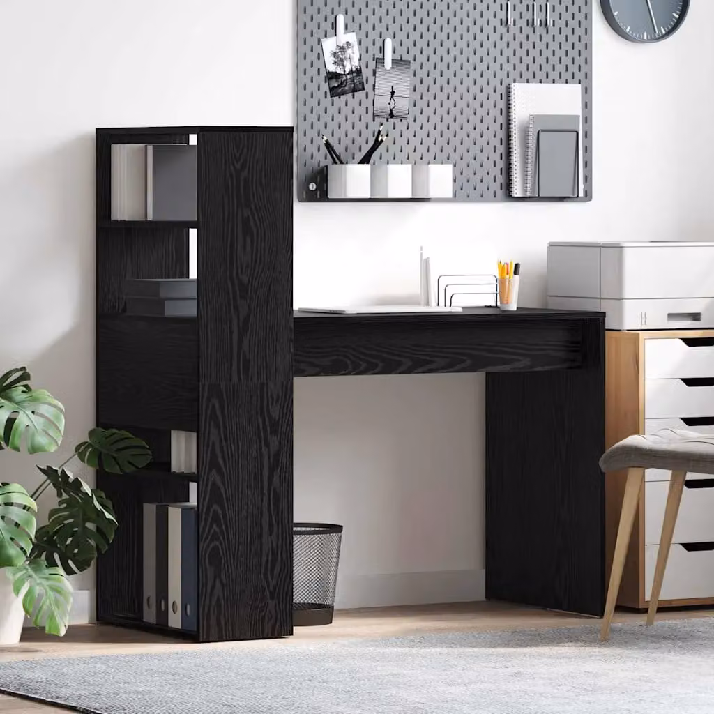 Scrivania moderna vidaXL in legno ingegnerizzato nero e rovere L: 113 cm, P: 54 cm, H: 120 cm