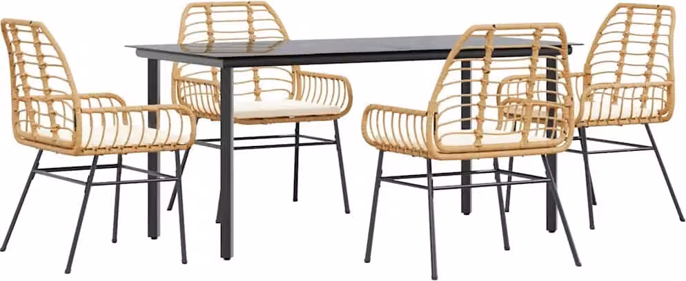 Set da Pranzo da Giardino 5pz con Cuscini Polyrattan Vetro