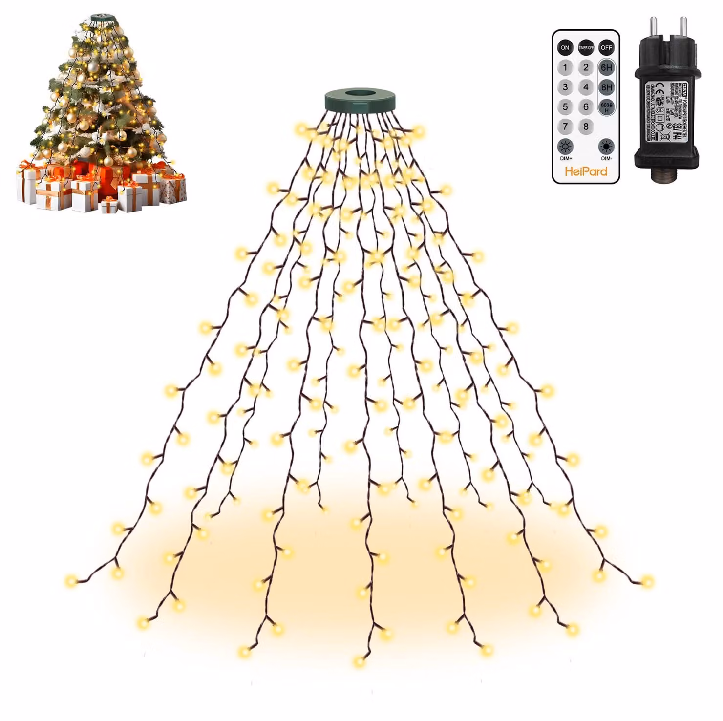 Illuminazione a LED per alberi, con anello di 1,5 metri, 180 LED, luce bianco caldo, grado di protezione IP44