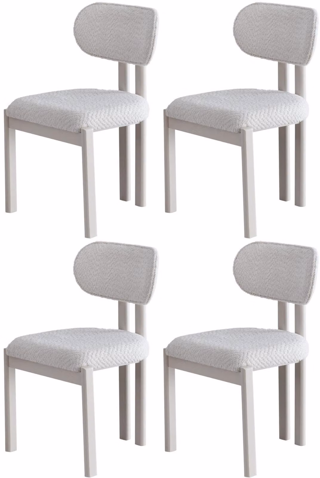 Sedia da pranzo moderna, bianca, imbottita, set di 4 sedie in tessuto con schienale