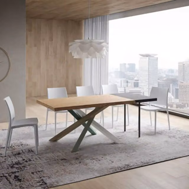 Tavolo da pranzo rettangolare allungabile Itamoby in rovere e metallo, L: 160-210 cm, P: 90 cm, H: 75 cm, colore antracite e marrone