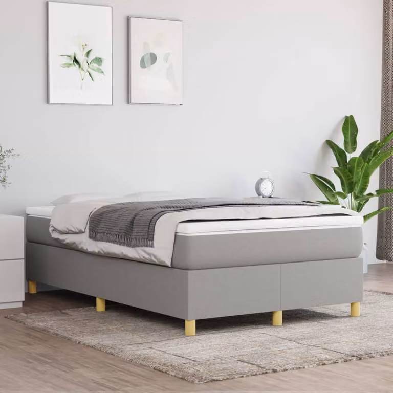 The Living Store Letto a molle con materasso grigio chiaro 120x200 cm in tessuto