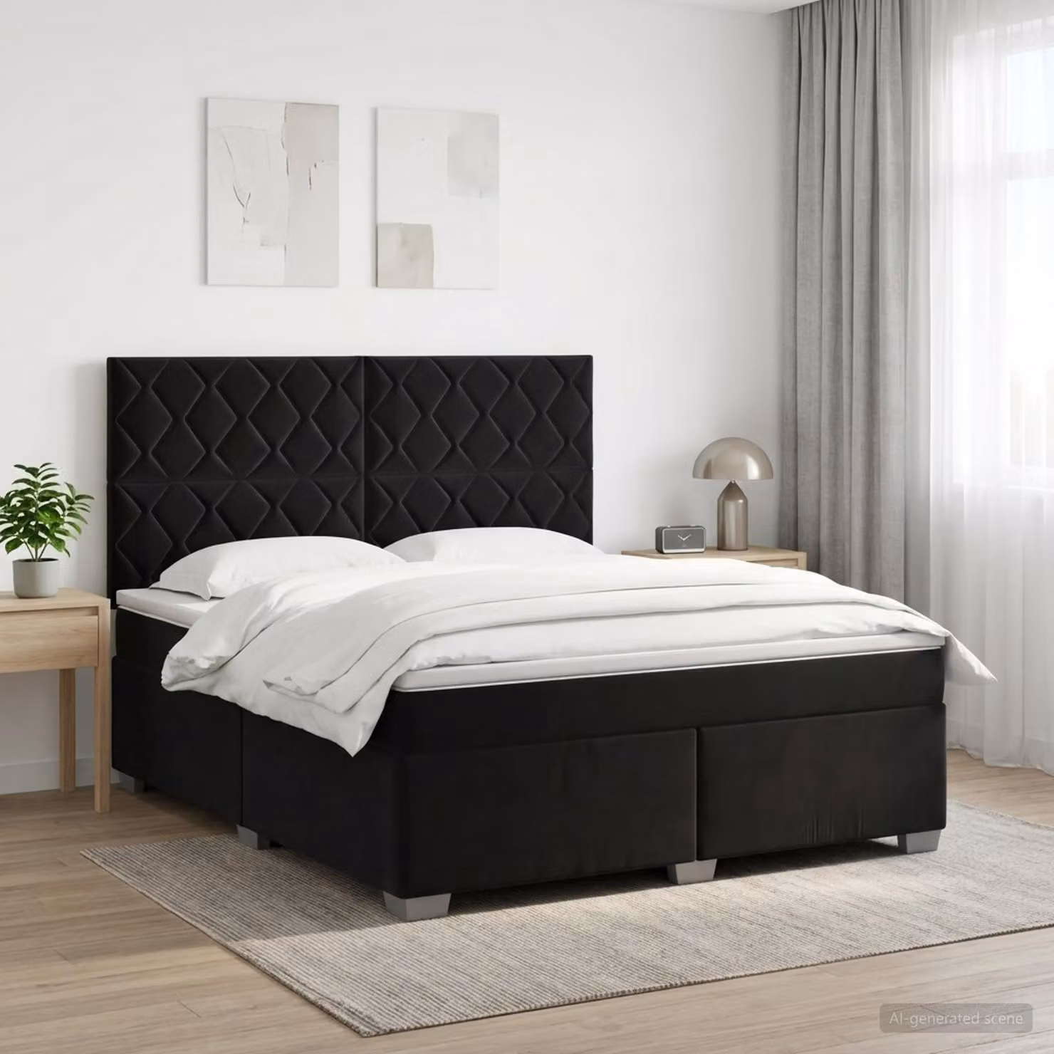 Letto box spring con materasso vidaXL in velluto nero L: 180 cm, P: 200 cm