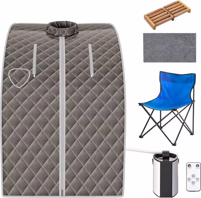 Sauna a vapore portatile pieghevole Design Mania con telecomando, timer e temperatura regolabili, grigio