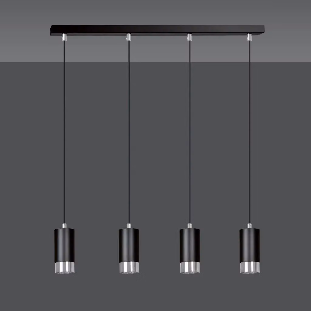 Lampadario a sospensione Emibig Fumiko in metallo nero e cromo, regolabile, con 4 lampadine GU10 – 2