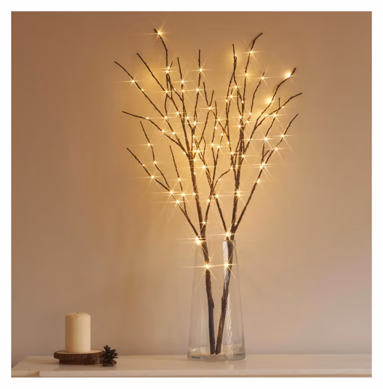 Rami di salice con catena luminosa, 80 cm, 100 LED, con timer, set da 2