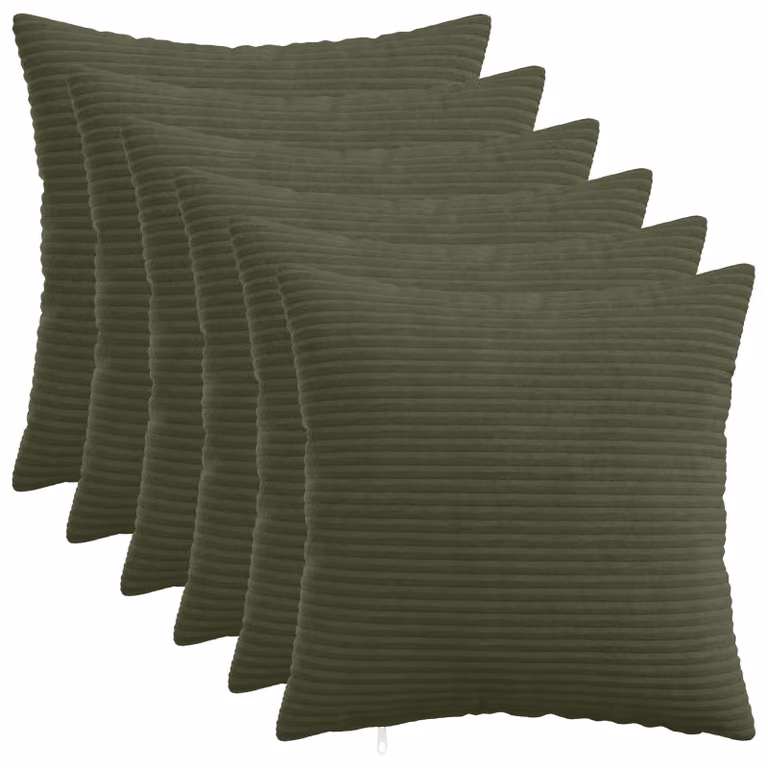Set di 6 federe vidaXL HEERLEN in velluto a coste verdi, L 45 x P 45 cm