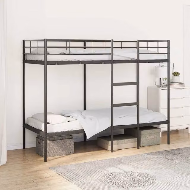 Letto a Castello senza Materasso-Struttura Letto a Castello Nero 80x200 cm in Acciaio 646709