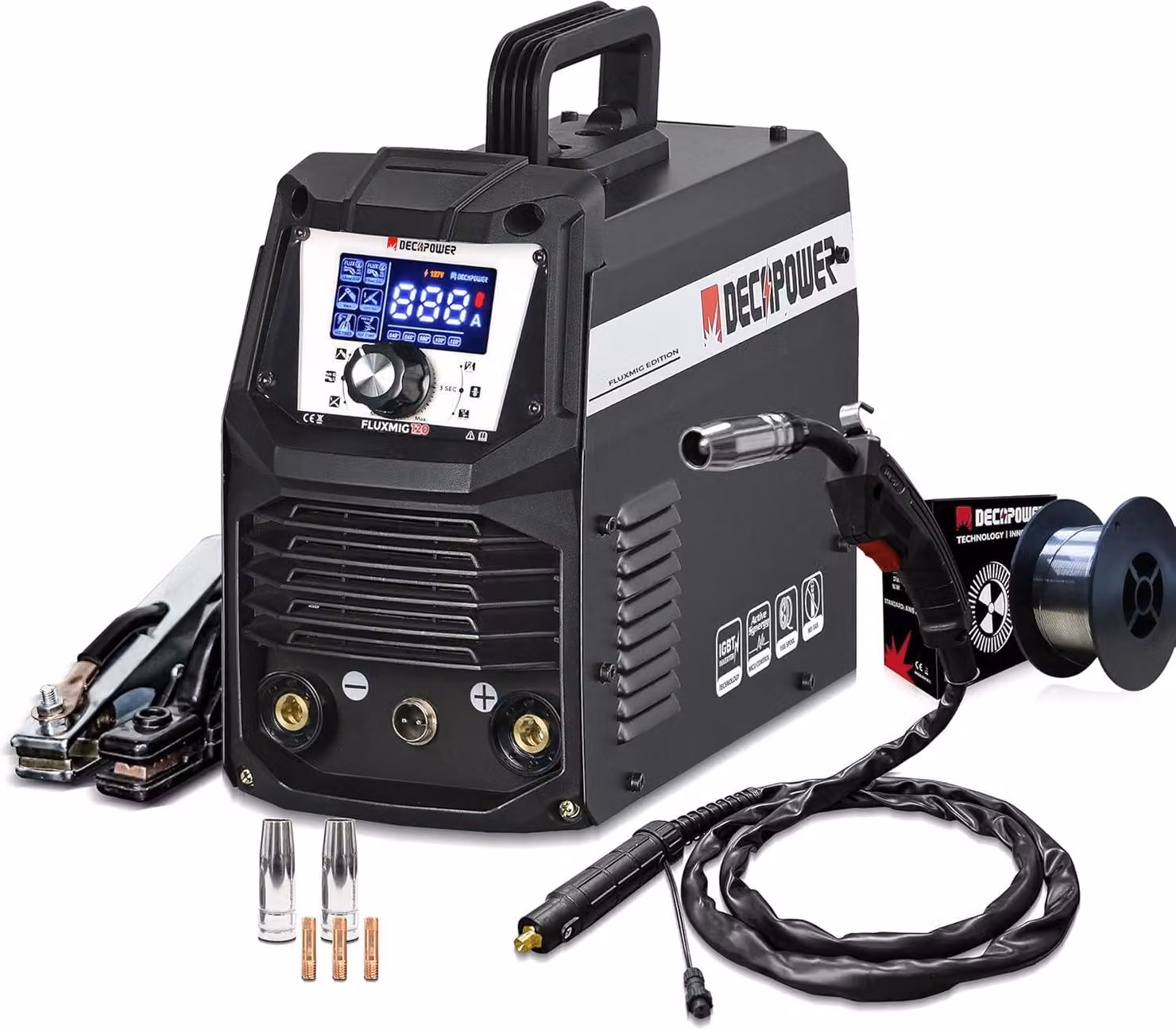 Saldatrice multifunzione 120A 3-in-1, adatta per saldatura MIG, TIG e MMA, ideale per uso domestico e priva di gas