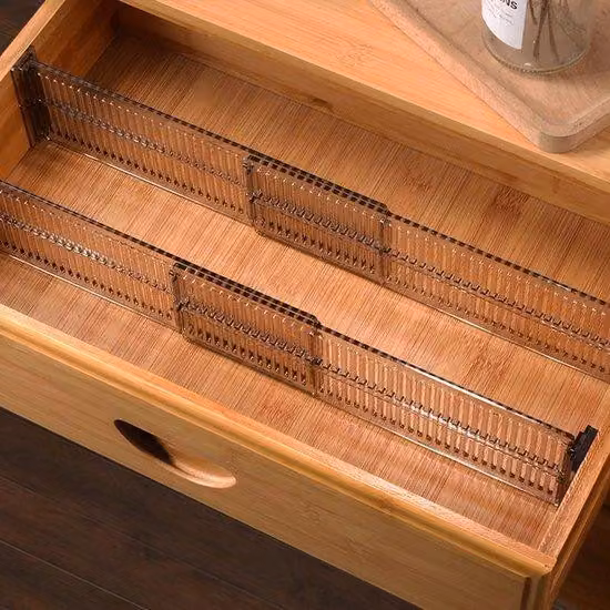 Organizer regolabile in plastica per cassetti, trasparente, 8 pezzi, per camera da letto, cucina, bagno.