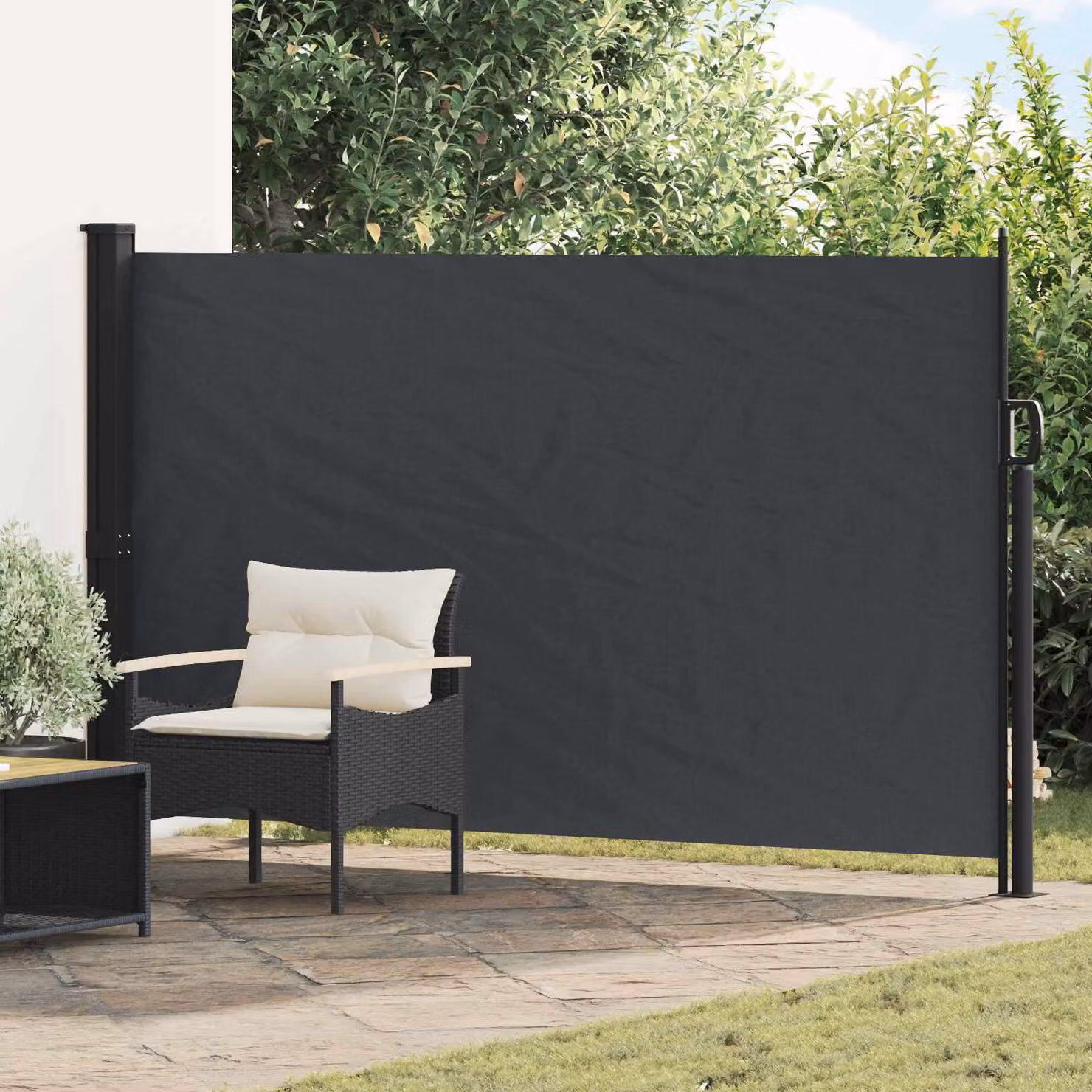 Tenda laterale retrattile rettangolare vidaXL in poliestere e acciaio, L: 300 cm, H: 170 cm, disponibile in nero o antracite