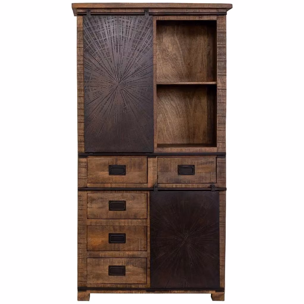 Armadio Wanderlust Deco in legno di mango e metallo stile industrial con ante scorrevoli, colore marrone e nero, L: 100 cm, P: 42 cm, H: 190 cm – 2