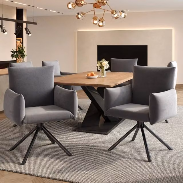 Set di 4 sedie da pranzo girevoli 60x60x88 cm in velluto grigio con braccioli