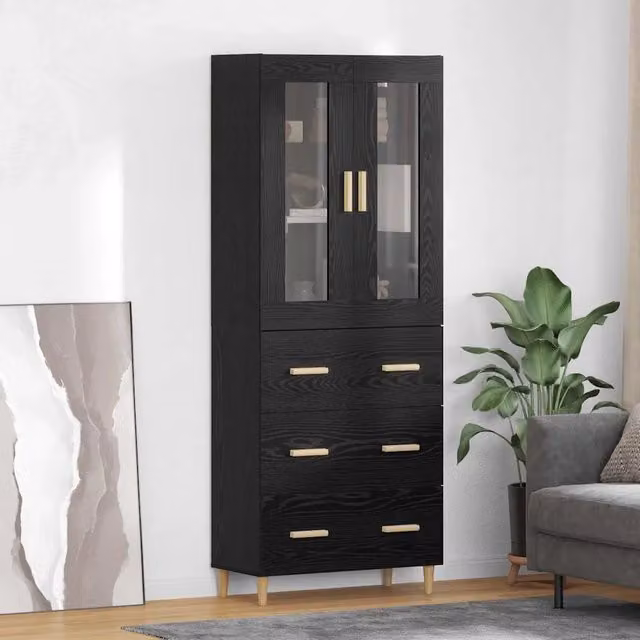 Credenza moderna vidaXL in rovere nero con vetro per soggiorno e sala da pranzo L: 69,5 cm, P: 34 cm, H: 180 cm – 1