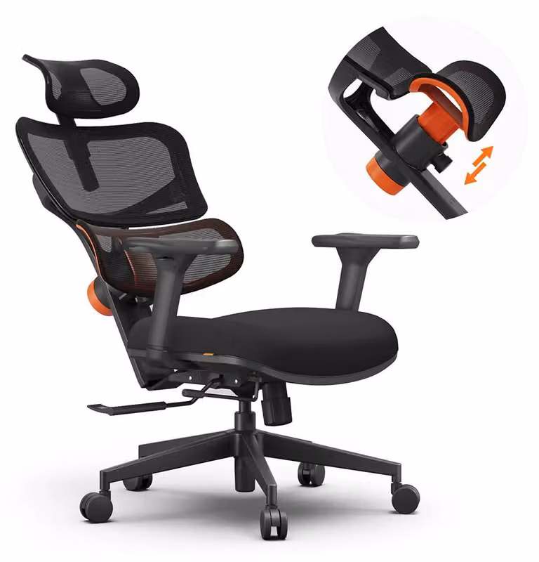 Sedia da ufficio ergonomica - NT001 - Supporto lombare regolabile - Braccioli regolabili in 3 dimensioni - Poggiatesta - Regolabile in altezza - Con rotelle