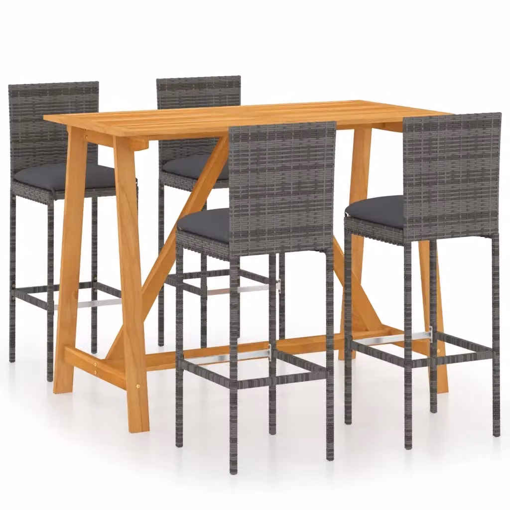 Set da Bar da Giardino vidaXL in Polyrattan e Legno di Acacia con Cuscini, Grigio Antracite – 2