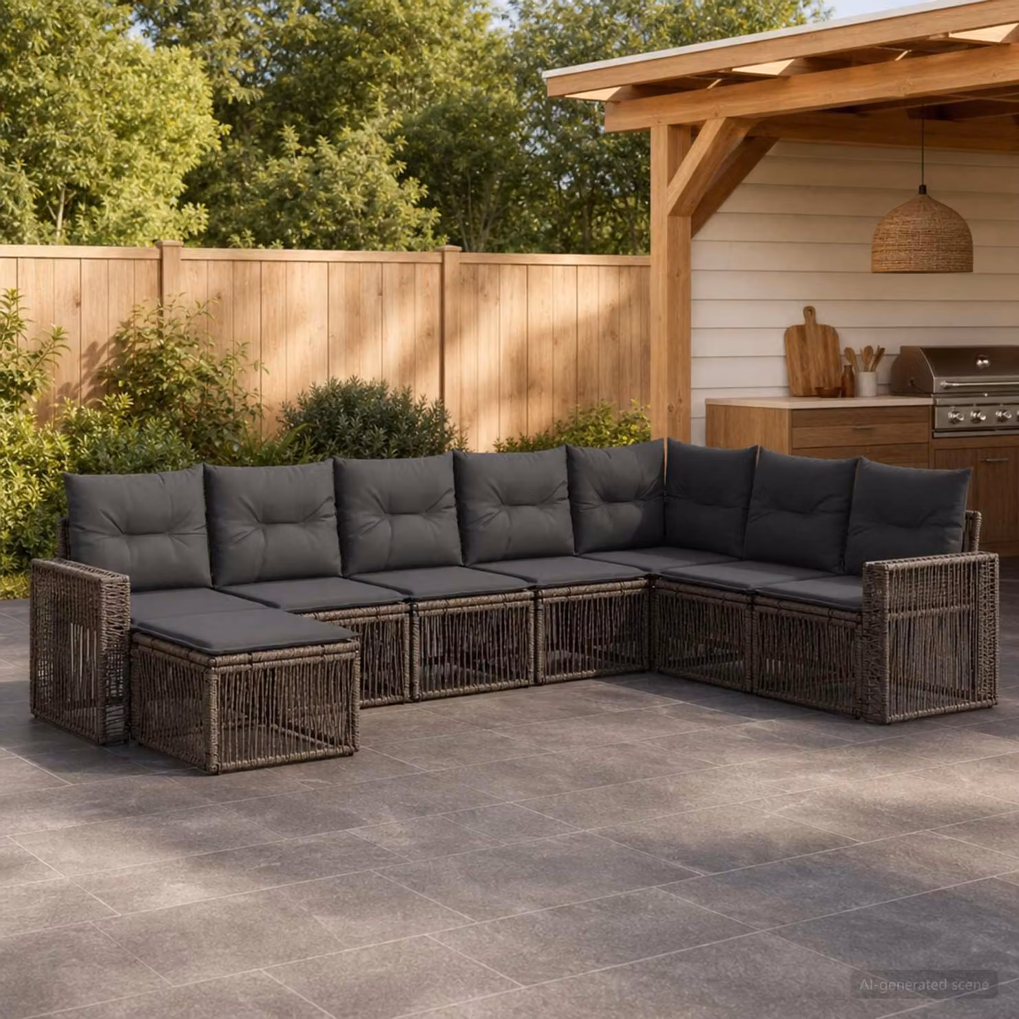 Maison Exclusive - Set da giardino composto da 8 pezzi. Divano da esterno in rattan sintetico, colore grigio e grigio scuro