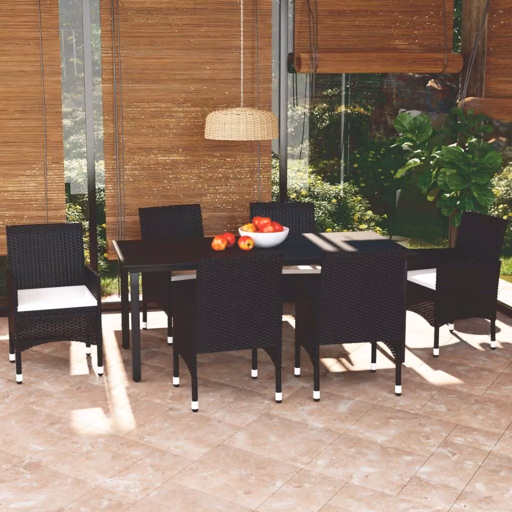 Maison Exclusive - Set da pranzo da giardino da 7 pezzi con cuscini in polyrattan nero
