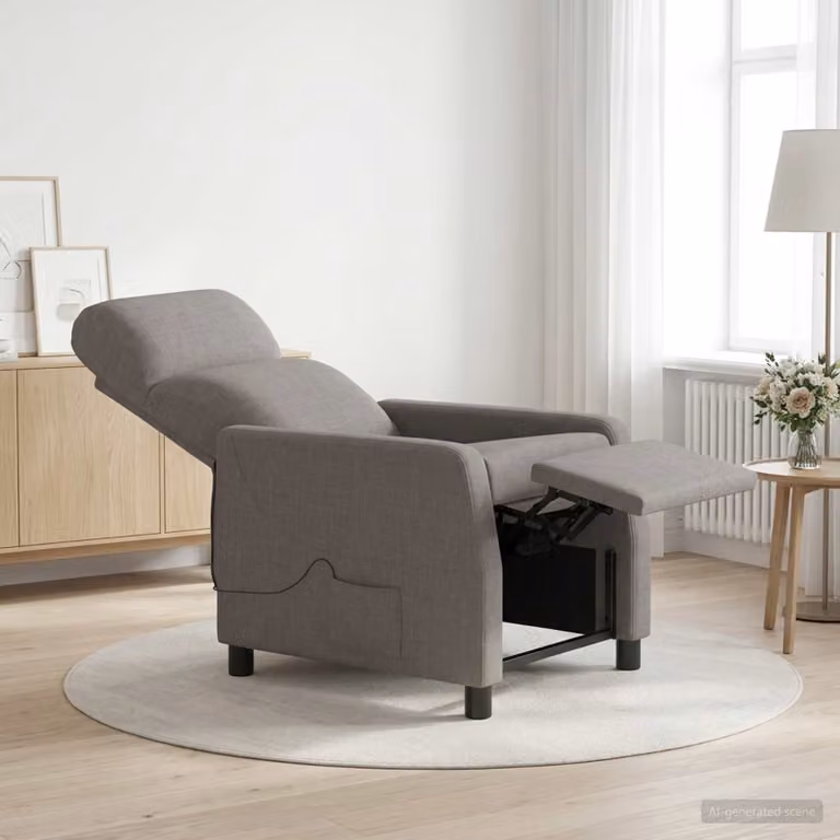 Poltrona Relax Recliner vidaXL in Tessuto Beige e Grigio con Braccioli e Struttura in Schiuma