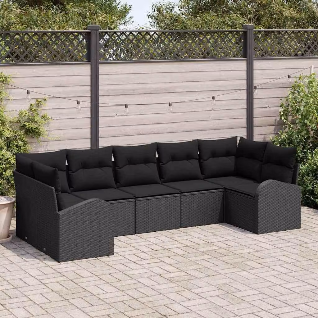 Maison Exclusive - Set Divano da Giardino con cuscino 7 pcs Nero polyrattan
