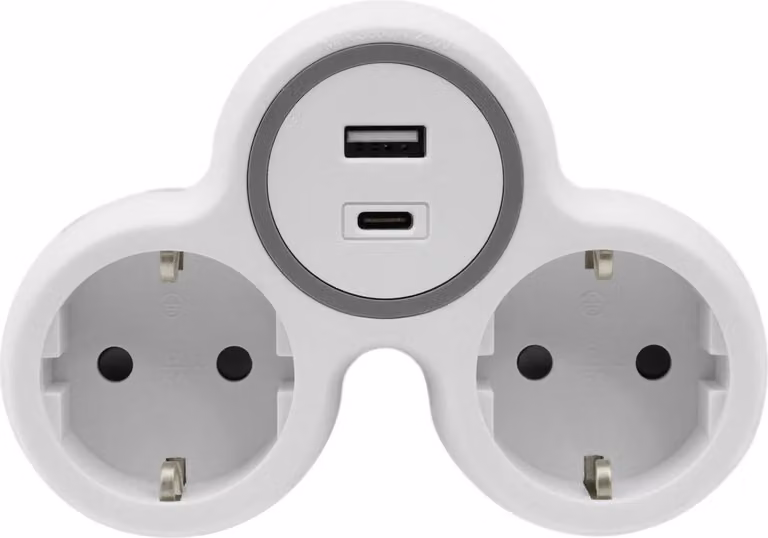 Adattatore doppia presa 2x Schuko 230V 2x USB grigio-bianco