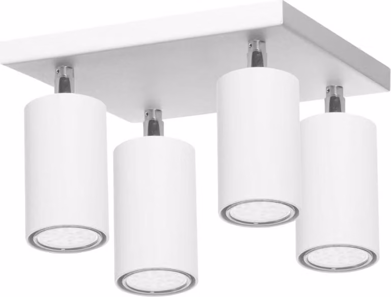 Elegante lampada a sospensione bianca Roller 4P 06/4PB per arredamenti industriali con 4 punti luce e attacco GU10