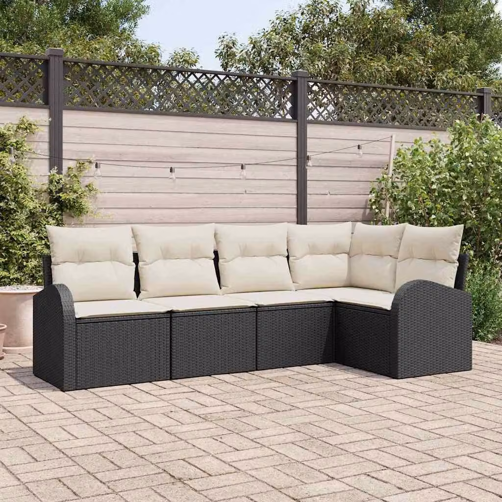 Maison Exclusive - Set Divano da Giardino 5 pcs Nero e bianco Poly Rattan