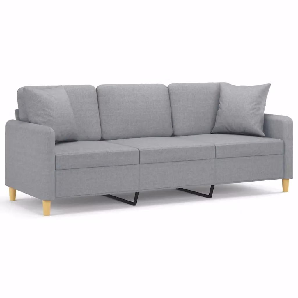 Divano a 3 posti moderno vidaXL in tessuto grigio con cuscini e struttura in metallo L: 198 cm, P: 80 cm, H: 77 cm – 2