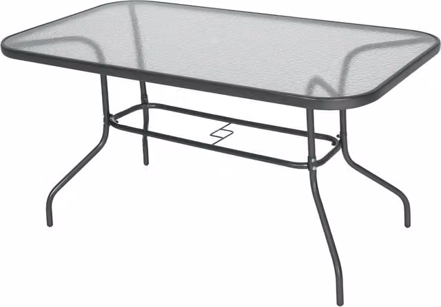 Tavolo da giardino rettangolare Outsunny in metallo e vetro grigio con foro per ombrellone L: 140 cm, P: 80 cm, H: 70 cm