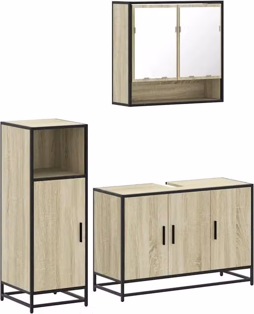 Set Mobili da Bagno | Armadio da bagno 3 pz Rovere Sonoma in Legno Multistrato