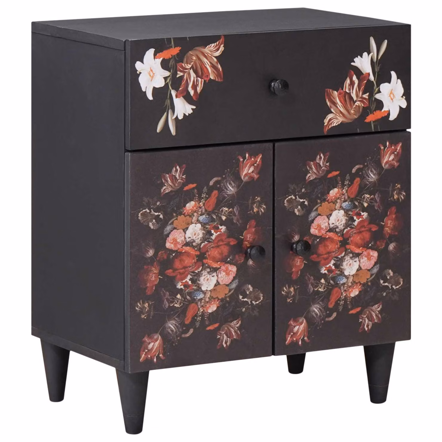 Comodino moderno vidaXL in legno di mango massello con decorazione floreale multicolore L: 50 cm, P: 33 cm, H: 60 cm