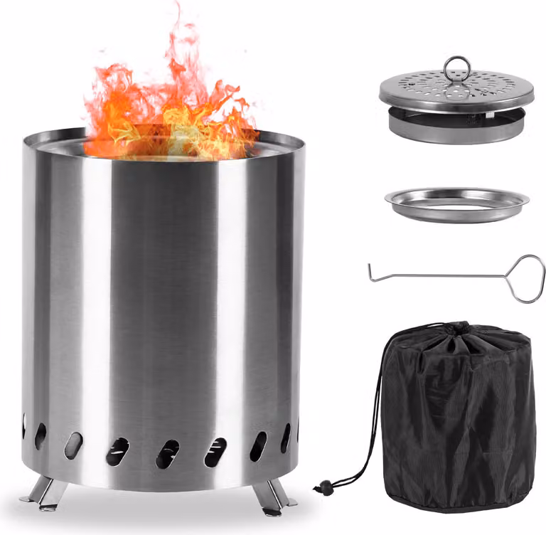 Jayseuw Smokeless fuoco ciotola cesto da tavolo camino, Φ15x19.5cm, colore argento, perfetto per il giardino e all'aperto