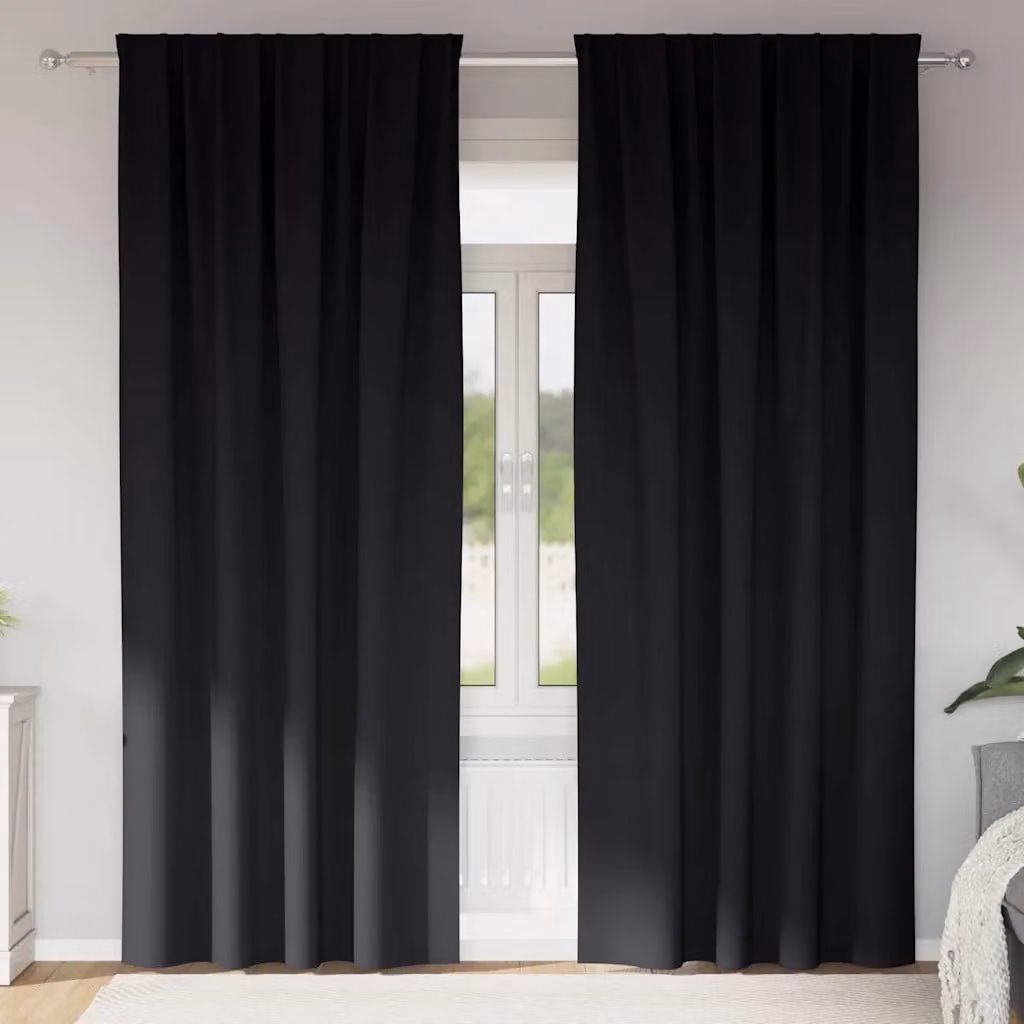 Set di 2 tende blackout vidaXL con anelli in poliestere, colore nero, H 225 cm x L 140 cm