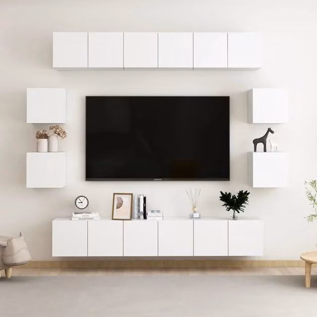 Set Mobili Porta TV 10 pz-Credenza per TV Bianco in Legno Multistrato