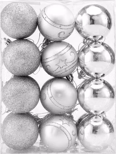 Set di 24 palline per albero di Natale Casaria argento in plastica con design geometrico e glamour – 1