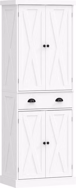 Buffet Haut Cuisine avec 4 Portes, Tiroir 62 x 38 x 173 cm Blanc