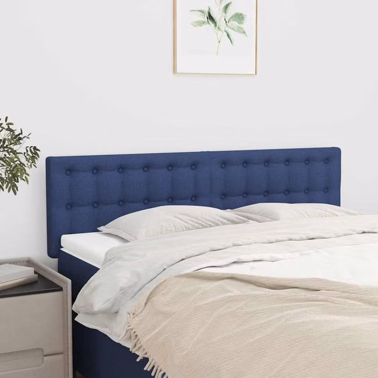 Testiera per letto vidaXL in tessuto blu con struttura in legno, L: 144 cm, P: 5 cm, H: 78-88 cm
