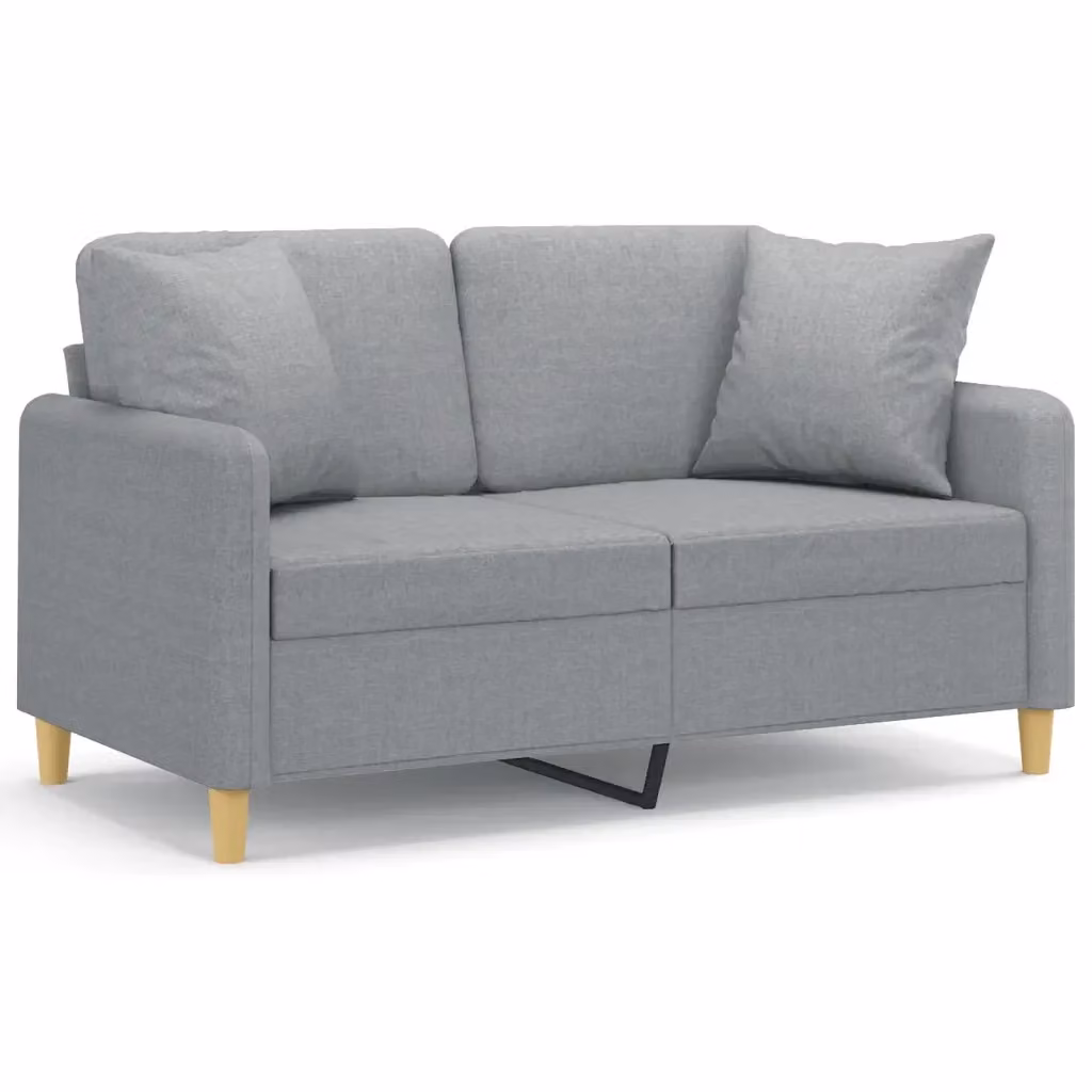 vidaXL Divano a 2 Posti Moderno in Tessuto Grigio con Cuscini e Struttura in Metallo L: 138 cm, P: 80 cm, H: 77 cm – 2
