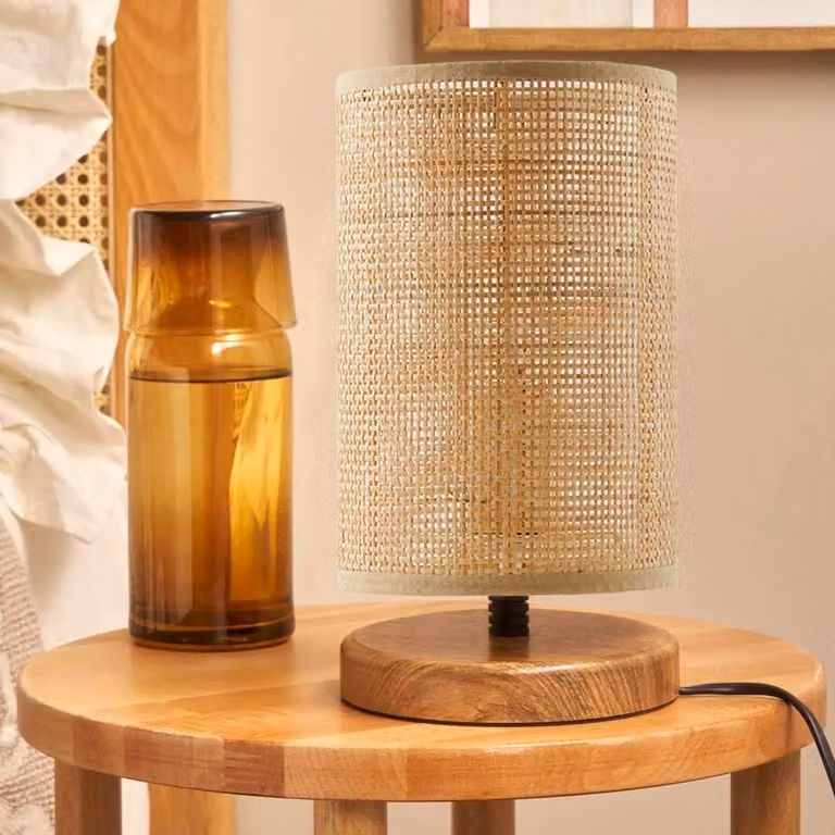 Opviq, lampada da tavolo di alta qualità, legno, rattan, color crema, attacco E14, 31 cm: 12345