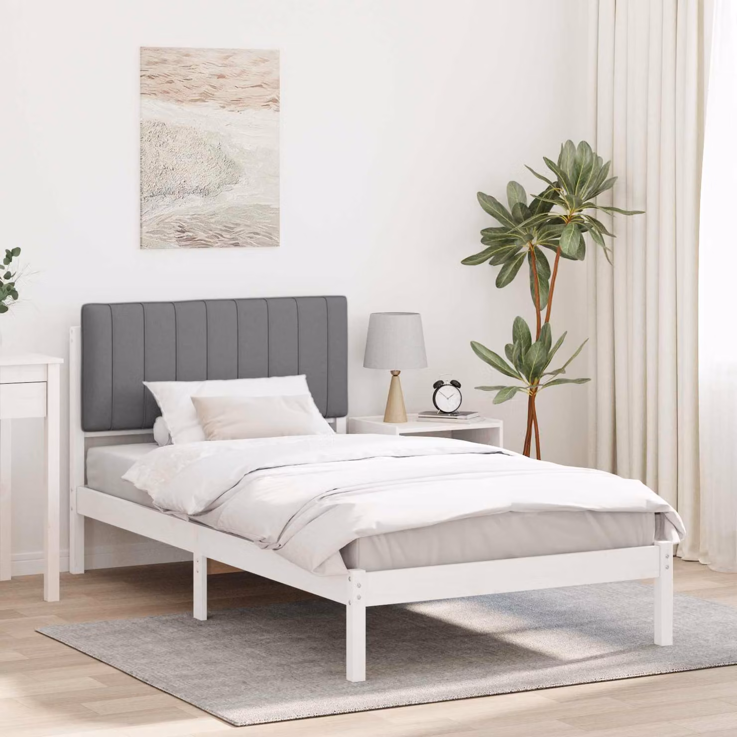 Letto con testiera rivestita vidaXL in legno di pino e tessuto, Grigio, L 100 x P 200 cm