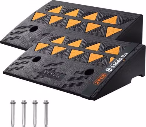 VEVOR Rampa per Soglia in Gomma Capacità Carico Max. 15 Tonnellate 2 Pezzi, Rampa per Soglia Superficie Antiscivolo Buchi per Drenaggio Altezza 12,7cm Rampa Soglia Antiscivolo per Salita Facile 2 Pz